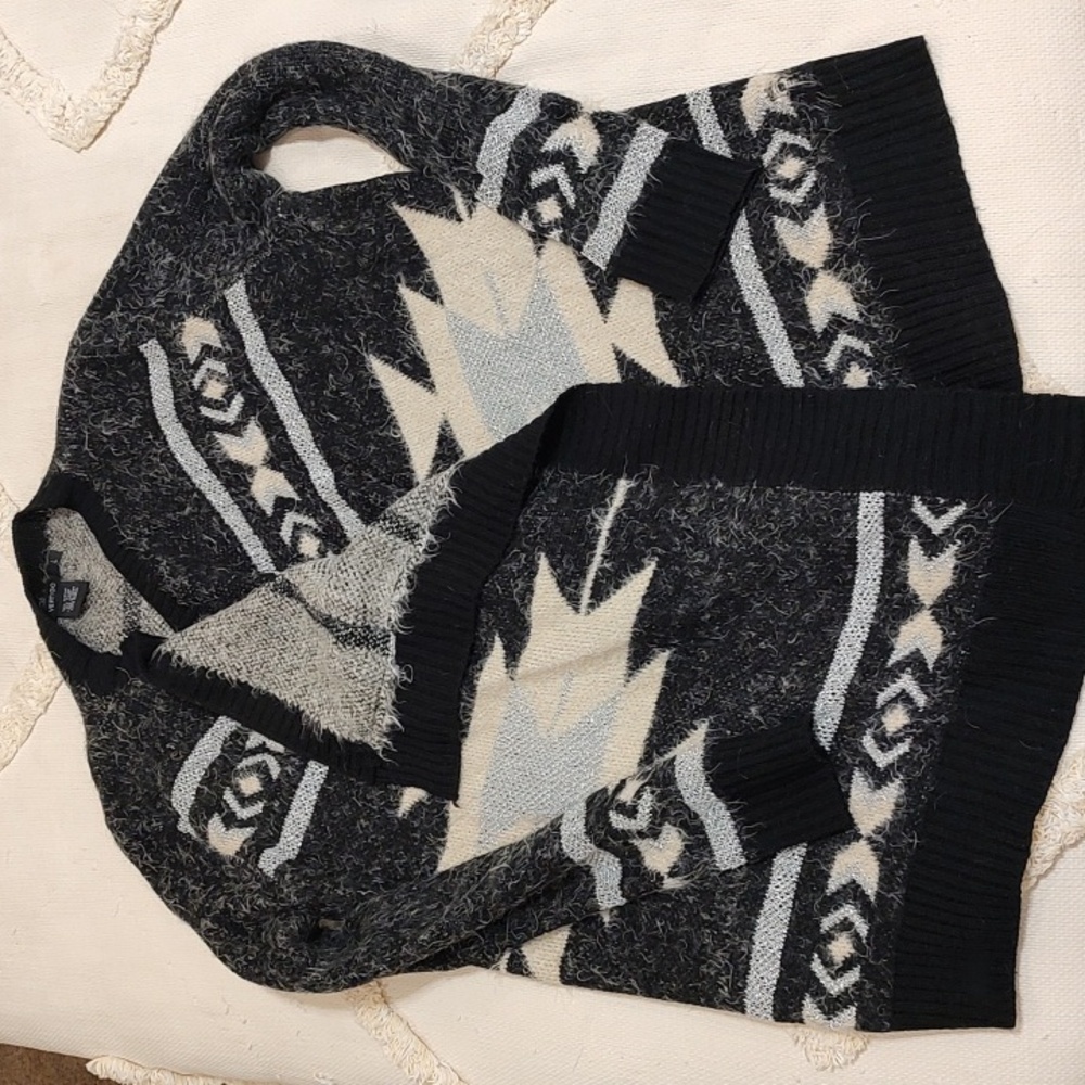 Stylish Black and Cream Cardigan With Metallic Designs